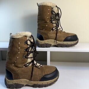 ITASCA Faux Fur Lace Up Mid Calf Winter Brown Boot Womens Size 7